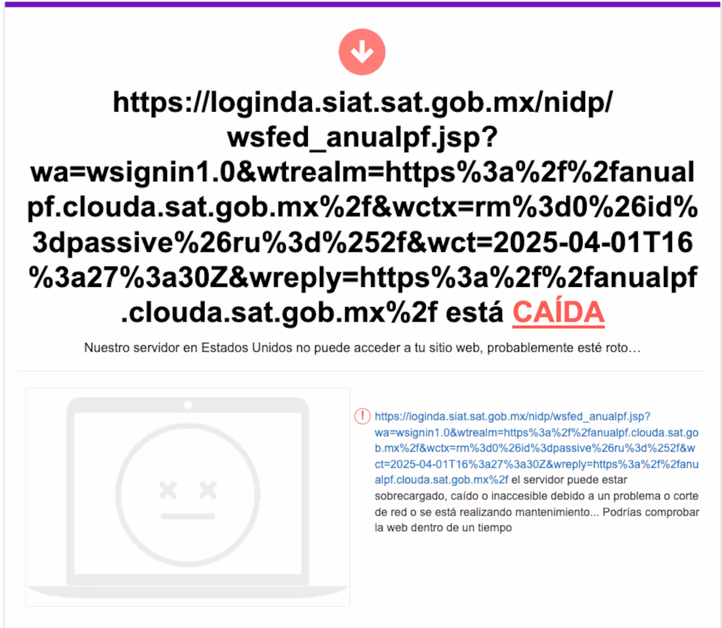 CaÃda del sistema del SAT retrasa la presentación de la Declaración Anual 2025